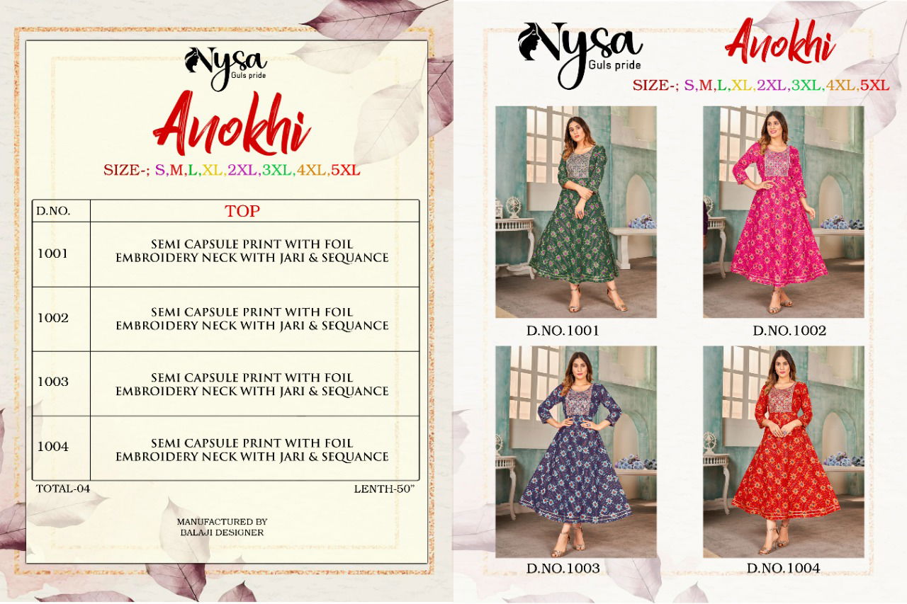 Nysa Anokhi Fancy Wear Wholesale Anarkali Kurtis Catalog